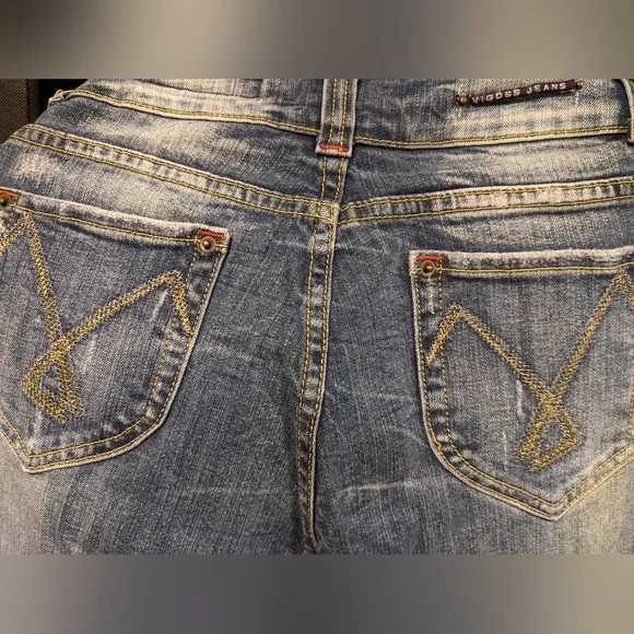 Vintage Vigoss Women's Jeans - Dark Blue, Distressed Flared - Y2K - Picture 5 of 6